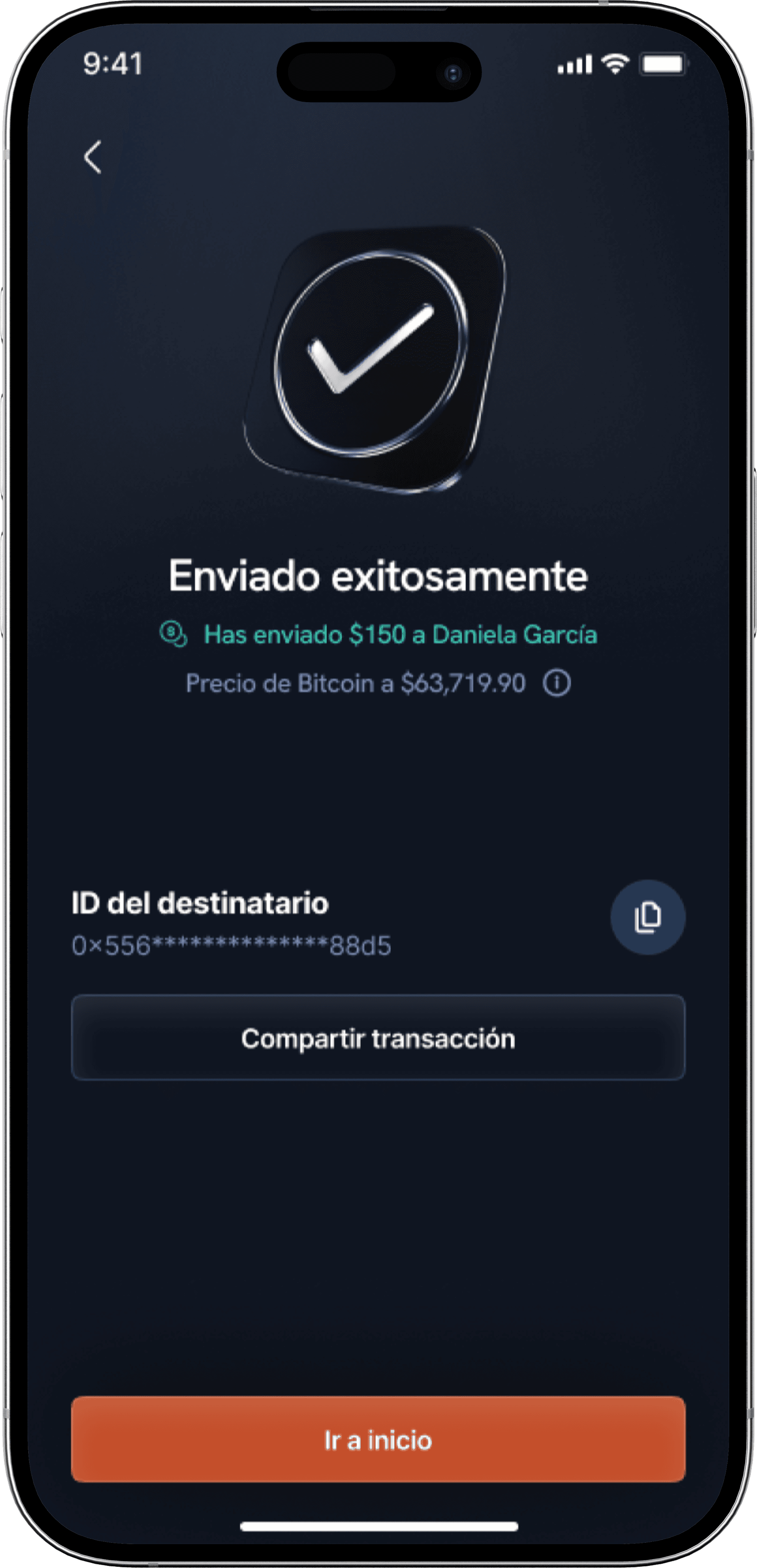 Phone mockup showing asset purchase and transfer step