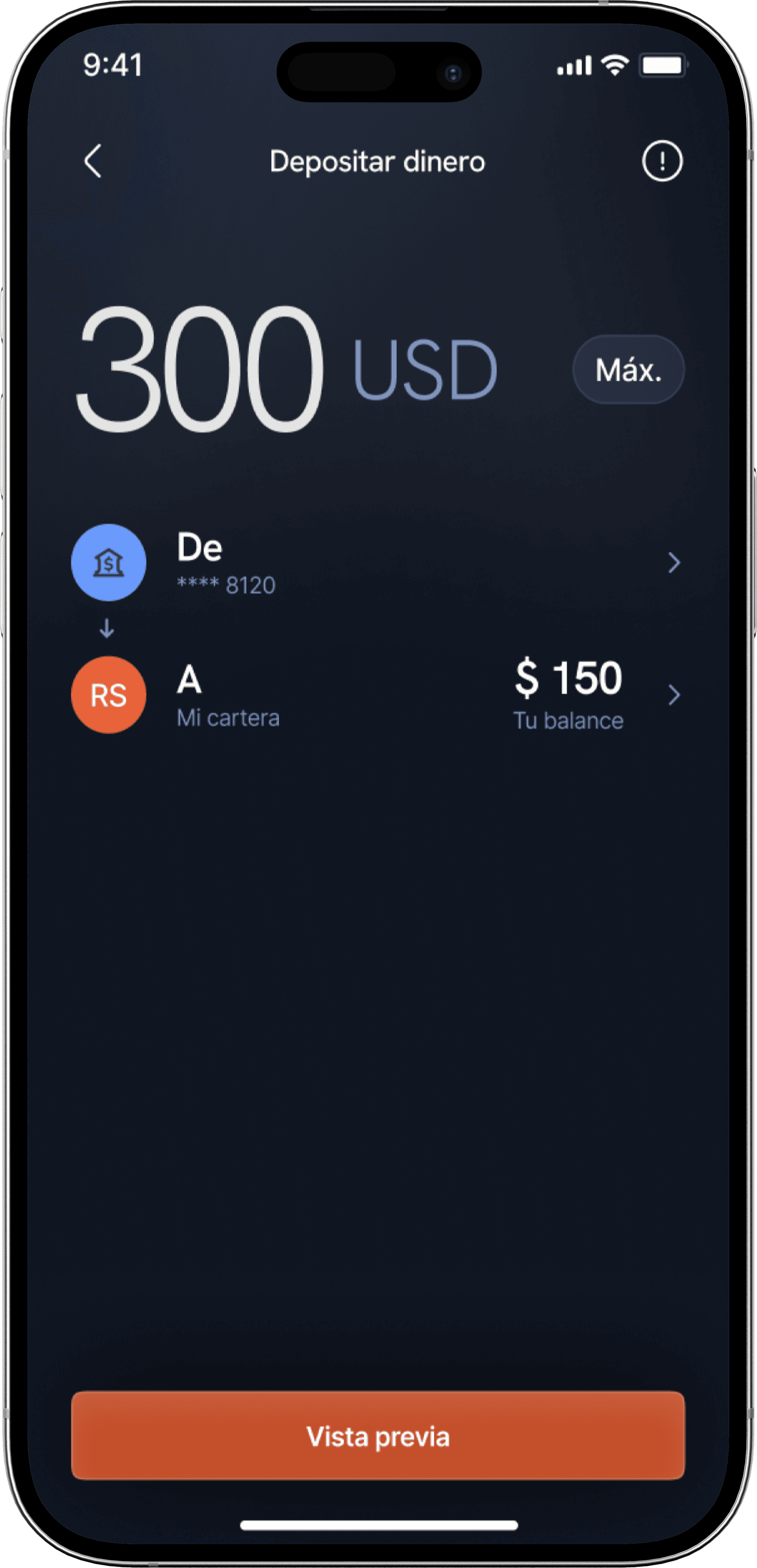 Phone mockup showing add money step