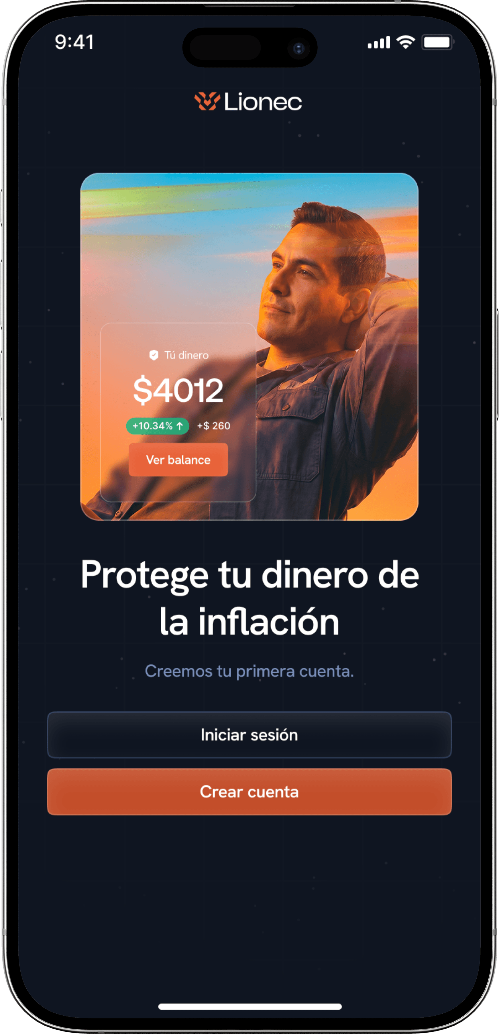 Phone mockup showing account creation step
